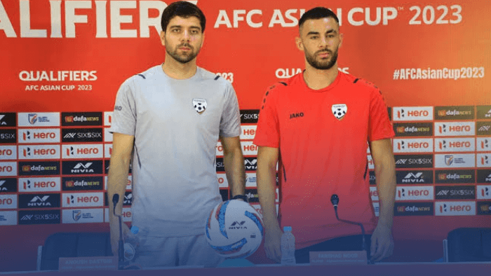 Afghan football team captain Farshad Noor with head coach Anoush Dastgir